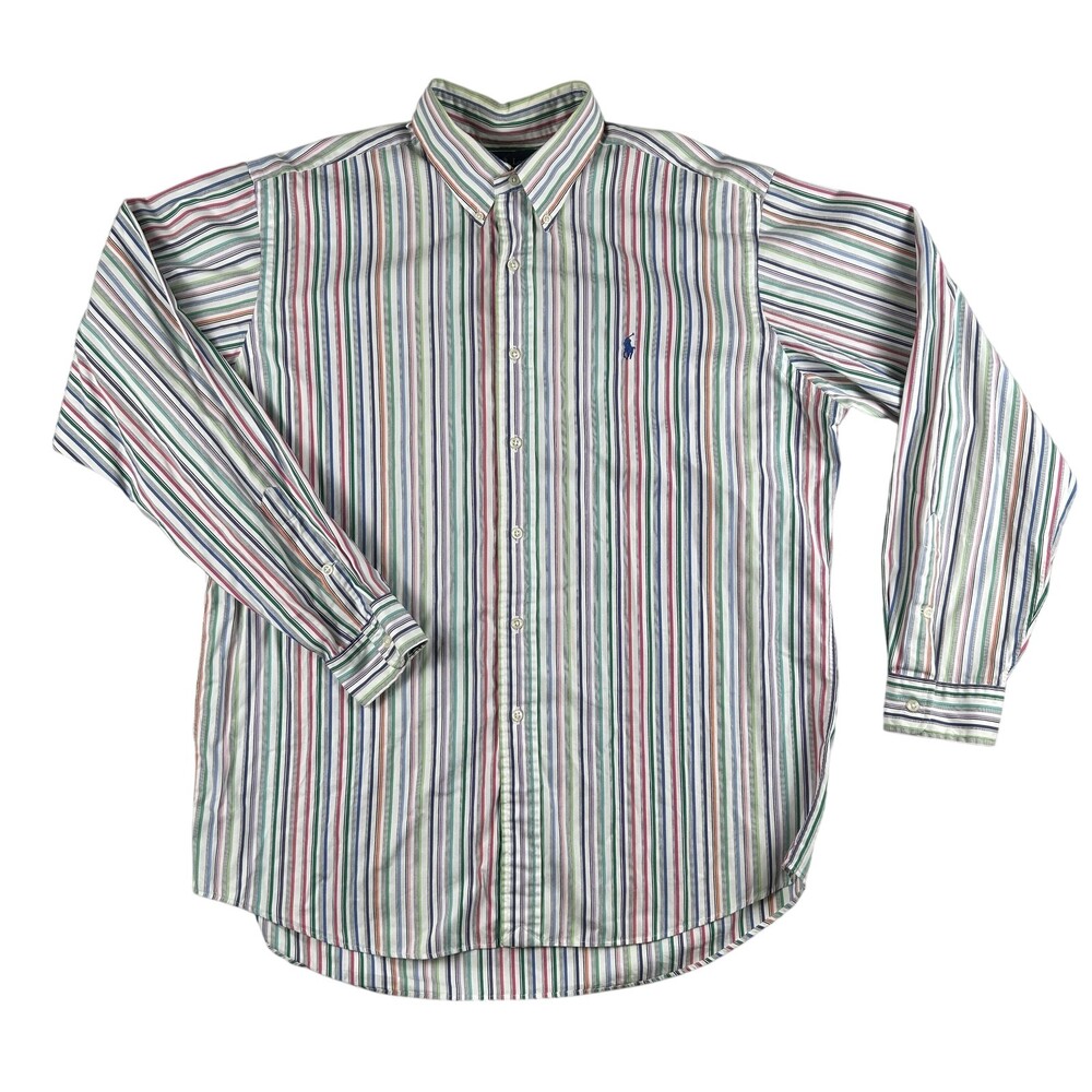 Ralph Lauren Shirt Mens XL Multi Stripe Button Down Custom Fit Colorful Cotton